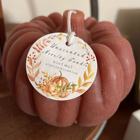 NWT Pumpkin Candle Unscented Decor cozy autumn vibes office dorm home tiered - Picture 2 of 4